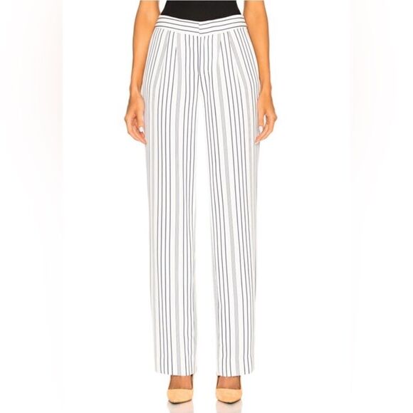 FRAME Blue Striped Wide-Leg Soft Trouser Pants Off White Multi NWT Size 8 - Picture 1 of 8